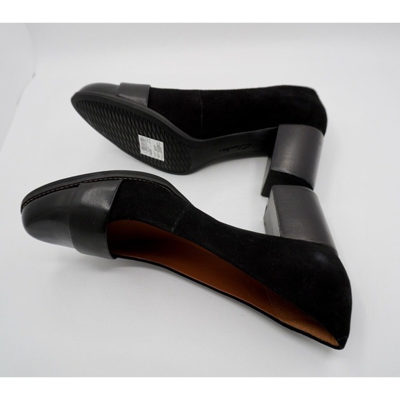 Clarks Farah Brae Black‎ Suede Patent Block Heel Pumps 11 Dark Academia 35-04 - Picture 7 of 14